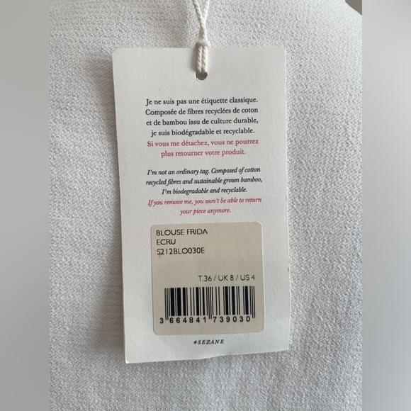 Sezane Jazz Blouse Long Sleeve in Ecru Size 4 NWT - Picture 5 of 11